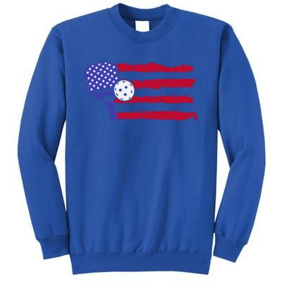 Pickleball Us Flag American Patriotic Pickleball 4th Of July Funny Gift Tall Sweatshirt