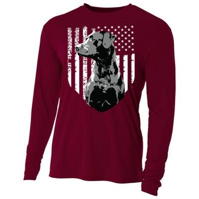 Patriotic USA Flag Black Labrador Gift For Lab Owners Cooling Performance Long Sleeve Crew