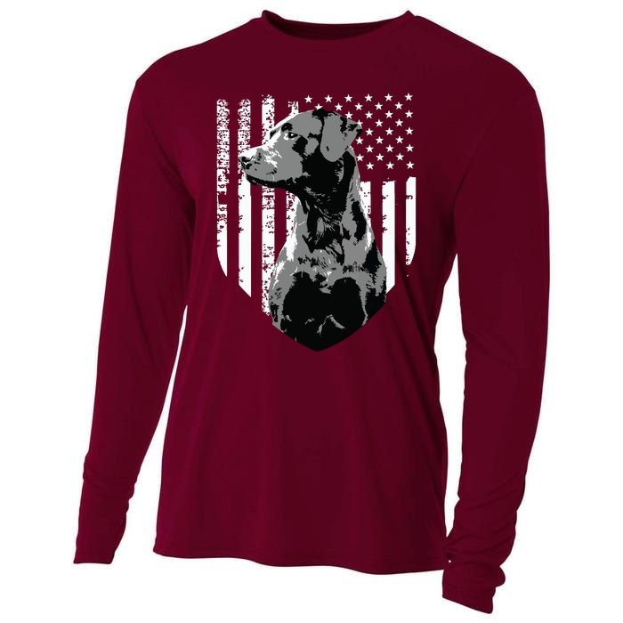 Patriotic USA Flag Black Labrador Gift For Lab Owners Cooling Performance Long Sleeve Crew