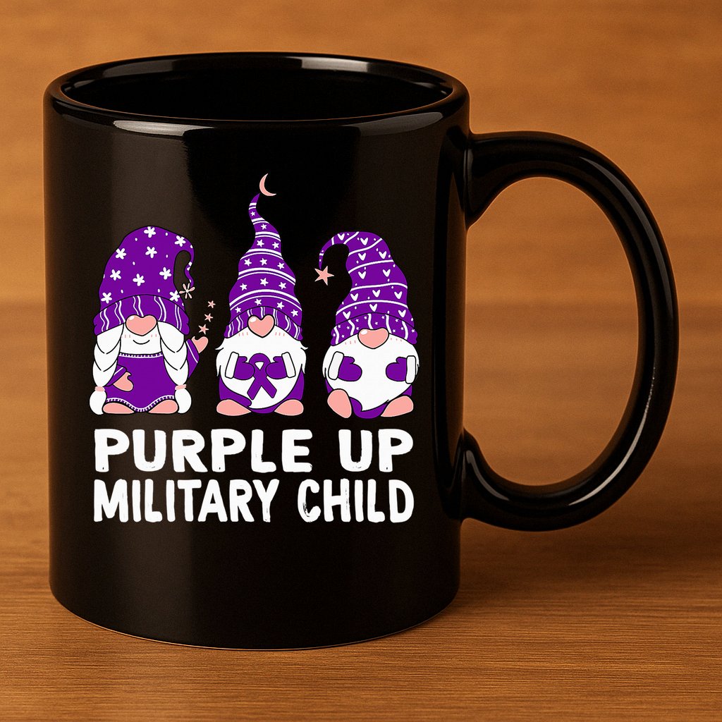 Purple Up For Military Military Child Month Gnomes 11oz C Handle Ceramic Mug