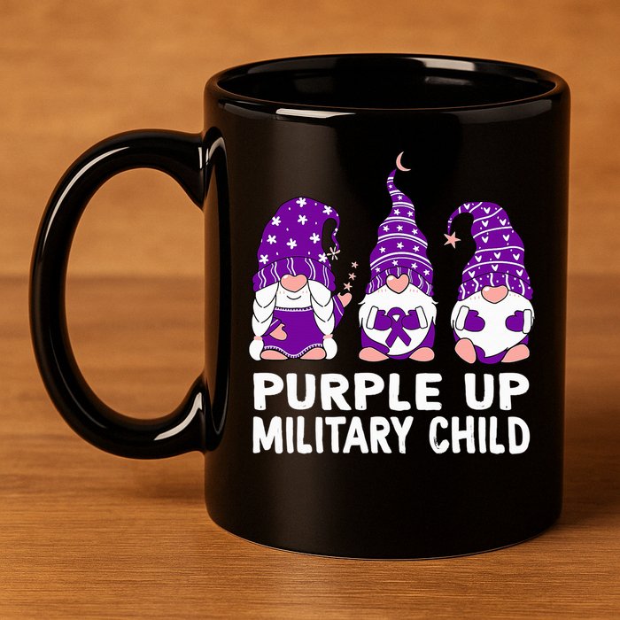 Purple Up For Military Military Child Month Gnomes 11oz C Handle Ceramic Mug