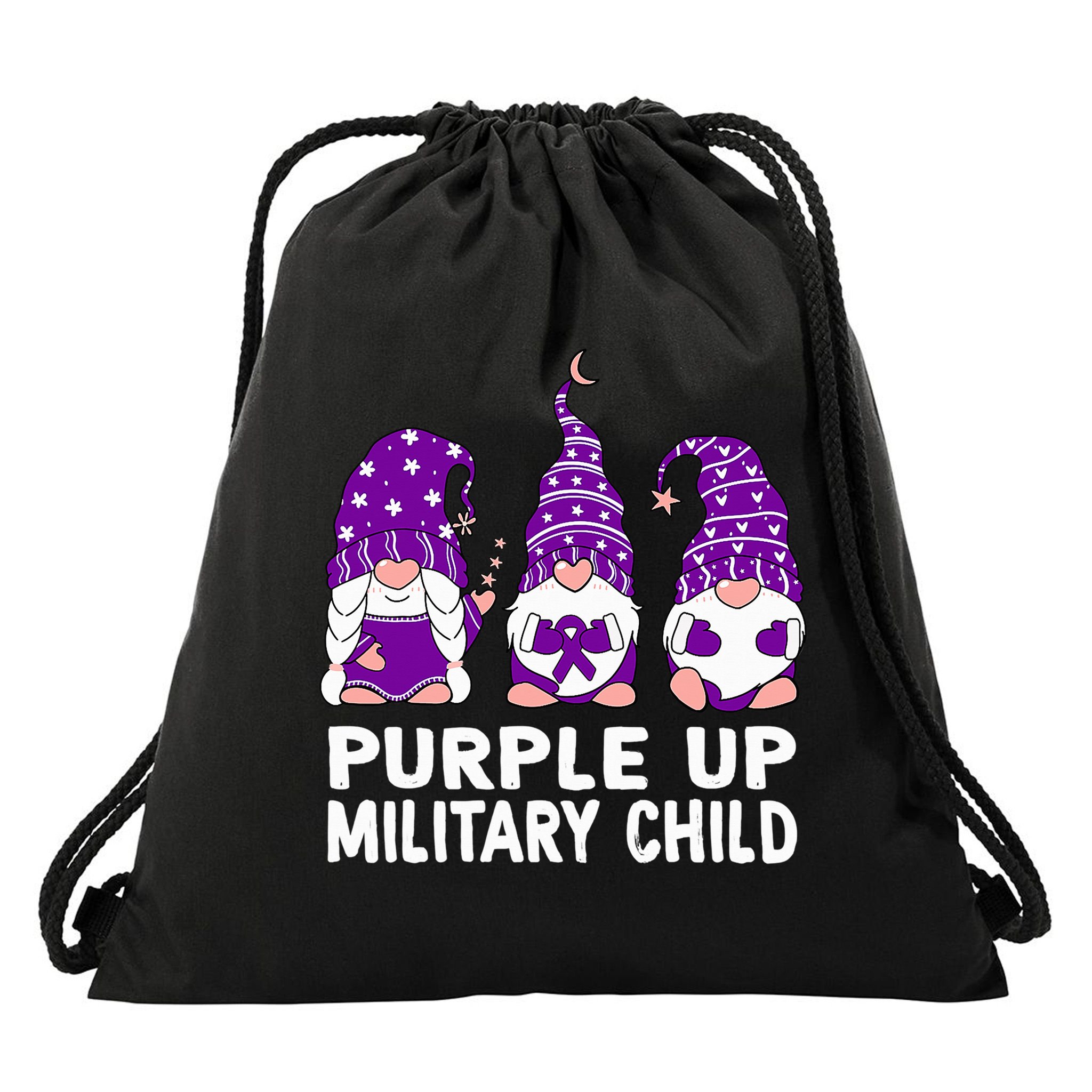 Purple Up For Military Military Child Month Gnomes Drawstring Bag