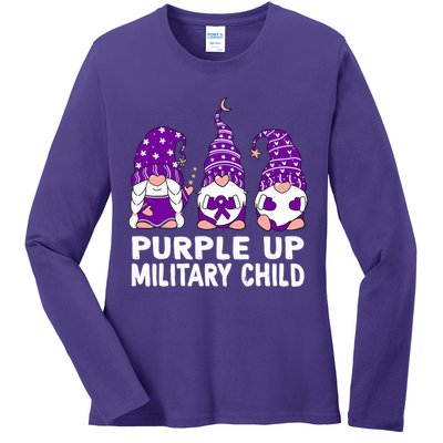 Purple Up For Military Military Child Month Gnomes Ladies Long Sleeve Shirt