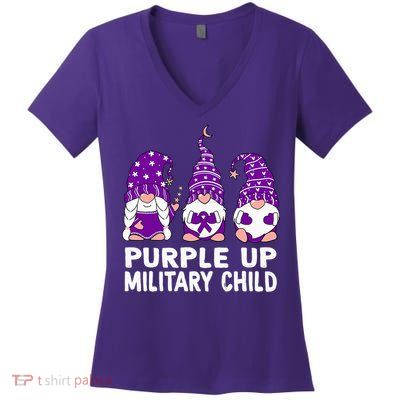 Purple Up For Military Military Child Month Gnomes Women's V-Neck T-Shirt