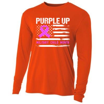 Purple Up For Military Awareness Month Us Flag Gift Cooling Performance Long Sleeve Crew