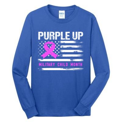 Purple Up For Military Awareness Month Us Flag Gift Tall Long Sleeve T-Shirt