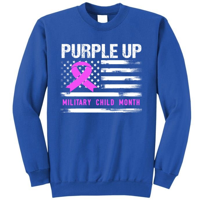 Purple Up For Military Awareness Month Us Flag Gift Tall Sweatshirt