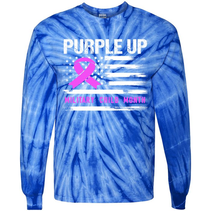 Purple Up For Military Awareness Month Us Flag Gift Tie-Dye Long Sleeve Shirt