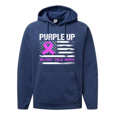 Purple Up For Military Awareness Month Us Flag Gift Performance Fleece Hoodie