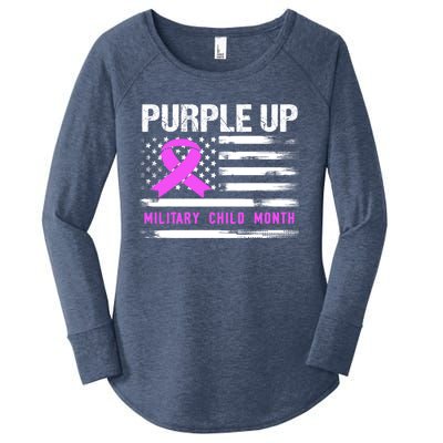 Purple Up For Military Awareness Month Us Flag Gift Women's Perfect Tri Tunic Long Sleeve Shirt