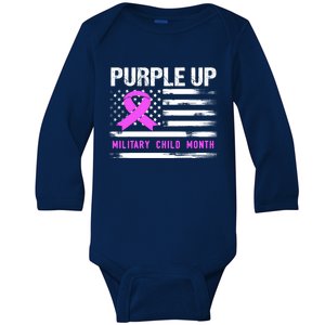 Purple Up For Military Awareness Month Us Flag Gift Baby Long Sleeve Bodysuit