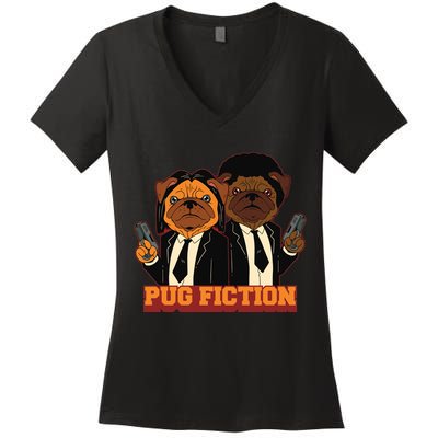 Pug Fiction Women's V-Neck T-Shirt