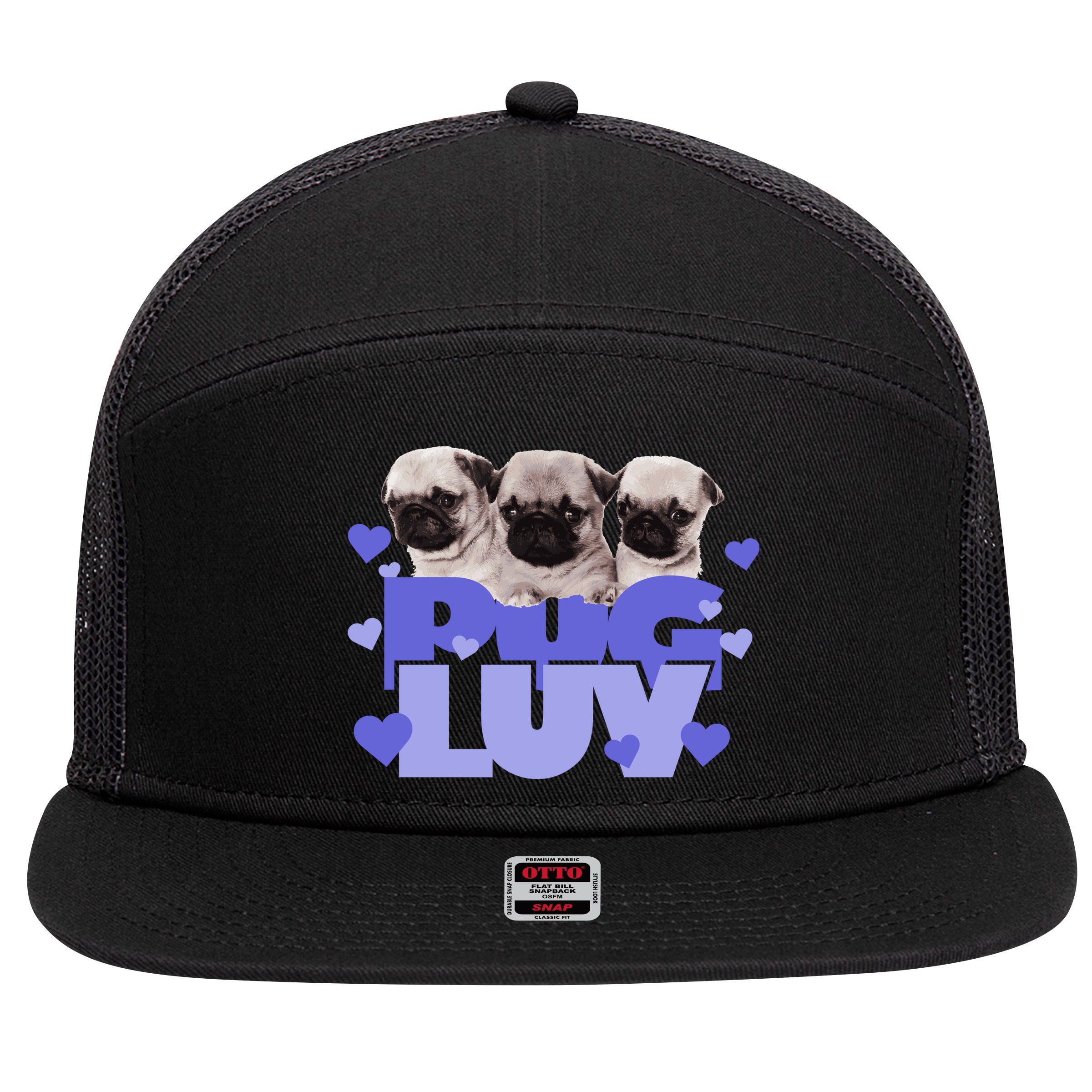 Pug Luv 7 Panel Mesh Trucker Snapback Hat