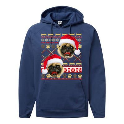 Pug Ugly Christmas Sweater Performance Fleece Hoodie