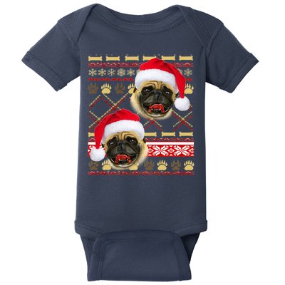 Pug Ugly Christmas Sweater Baby Bodysuit