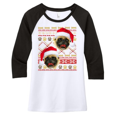 Pug Ugly Christmas Sweater Women's Tri-Blend 3/4-Sleeve Raglan Shirt