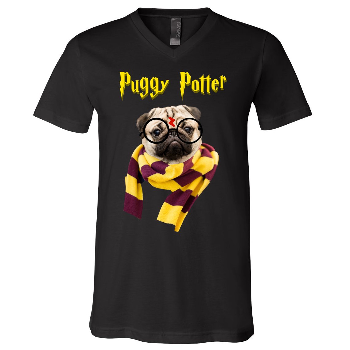 Puggy Potter Funny Parody Movie V-Neck T-Shirt