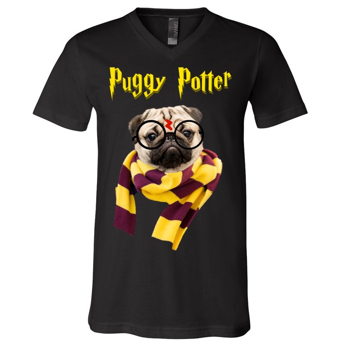 Puggy Potter Funny Parody Movie V-Neck T-Shirt