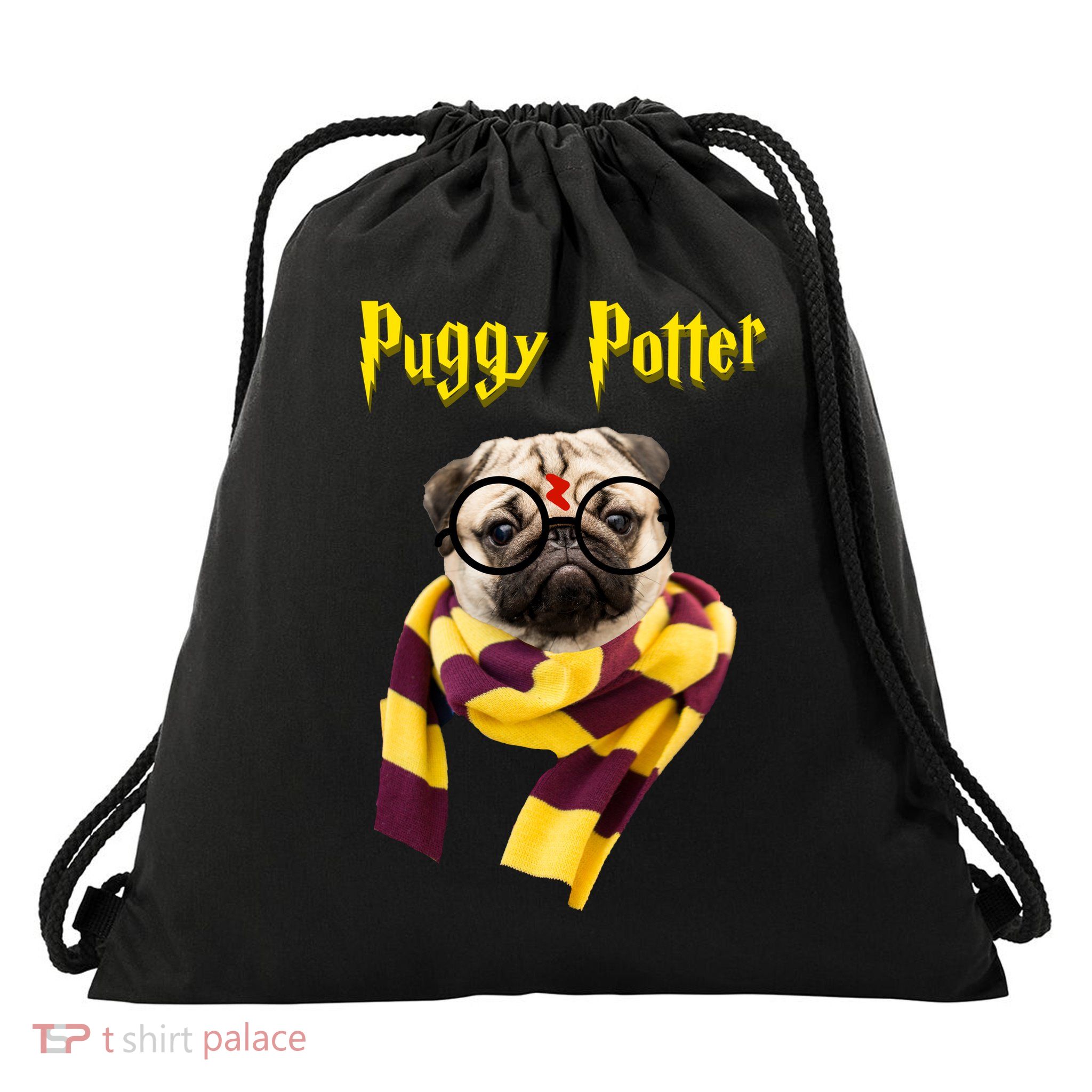 Puggy Potter Funny Parody Movie Drawstring Bag
