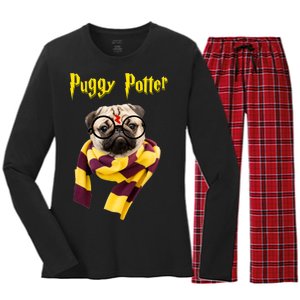 Puggy Potter Funny Parody Movie Women's Long Sleeve Flannel Pajama Set 