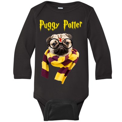 Puggy Potter Funny Parody Movie Baby Long Sleeve Bodysuit