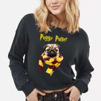 Puggy Potter Funny Parody Movie Cropped Pullover Crew