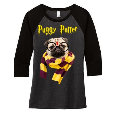 Puggy Potter Funny Parody Movie Women's Tri-Blend 3/4-Sleeve Raglan Shirt