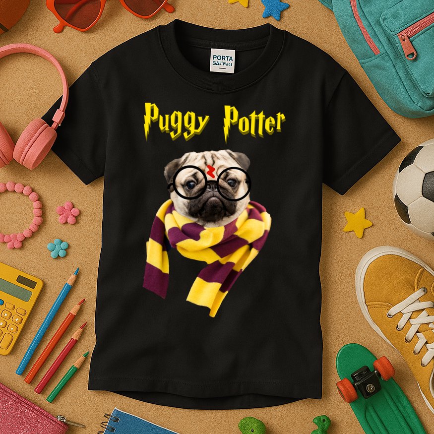 Puggy Potter Funny Parody Movie Kids T-Shirt