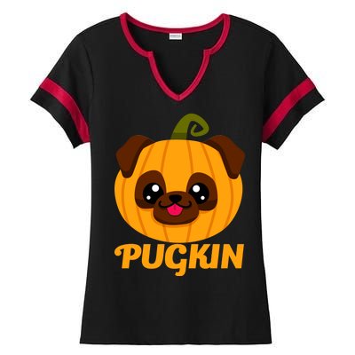 Pugkin Pumpkin Pug Ladies Halftime Notch Neck Tee