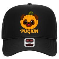 Pugkin Pumpkin Pug High Crown Mesh Back Trucker Hat