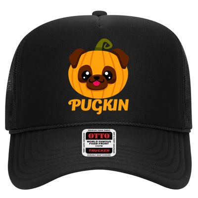 Pugkin Pumpkin Pug High Crown Mesh Back Trucker Hat