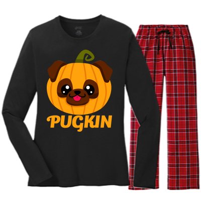 Pugkin Pumpkin Pug Women's Long Sleeve Flannel Pajama Set 