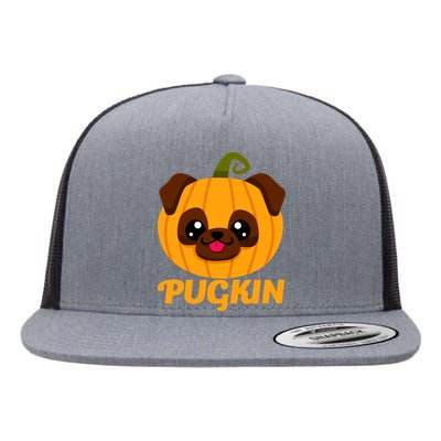 Pugkin Pumpkin Pug Flat Bill Trucker Hat