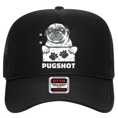 Pugshot Jail Prison Funny Pug High Crown Mesh Back Trucker Hat