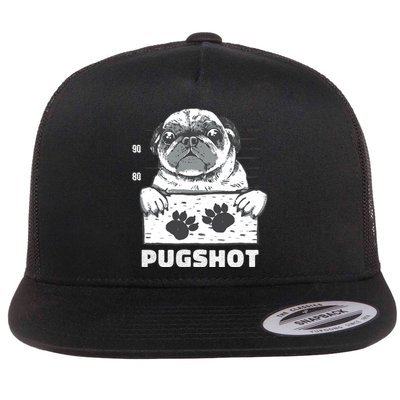 Pugshot Jail Prison Funny Pug Flat Bill Trucker Hat