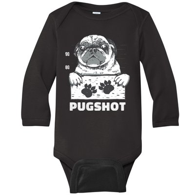 Pugshot Jail Prison Funny Pug Baby Long Sleeve Bodysuit