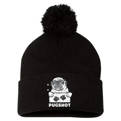 Pugshot Jail Prison Funny Pug Pom Pom 12in Knit Beanie