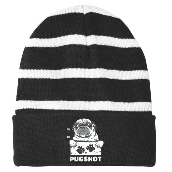 Pugshot Jail Prison Funny Pug Striped Beanie with Solid Band