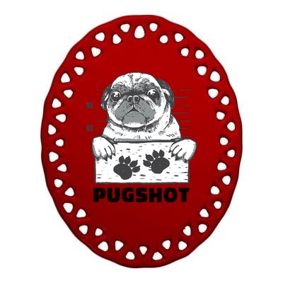 Pugshot Jail Prison Funny Pug Ceramic Oval Ornament