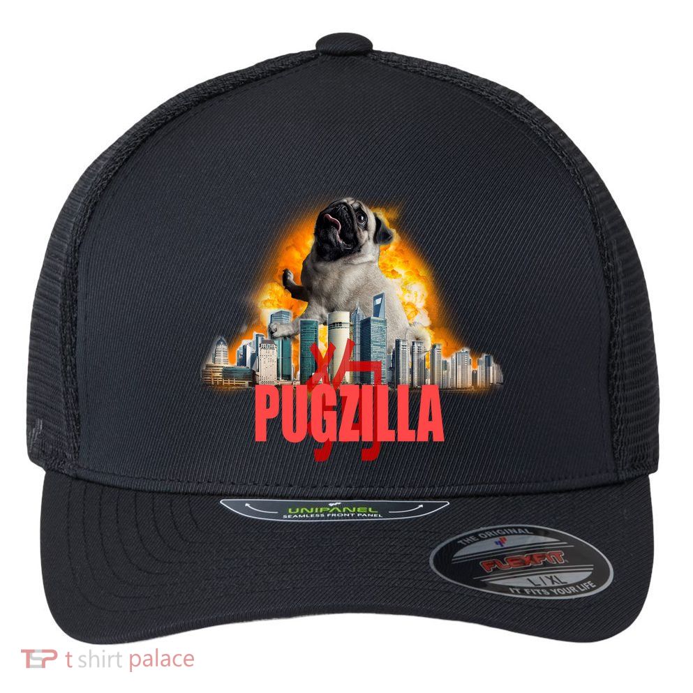 Pugzilla Funny Pug Flexfit Unipanel Trucker Cap