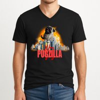 Pugzilla Funny Pug V-Neck T-Shirt