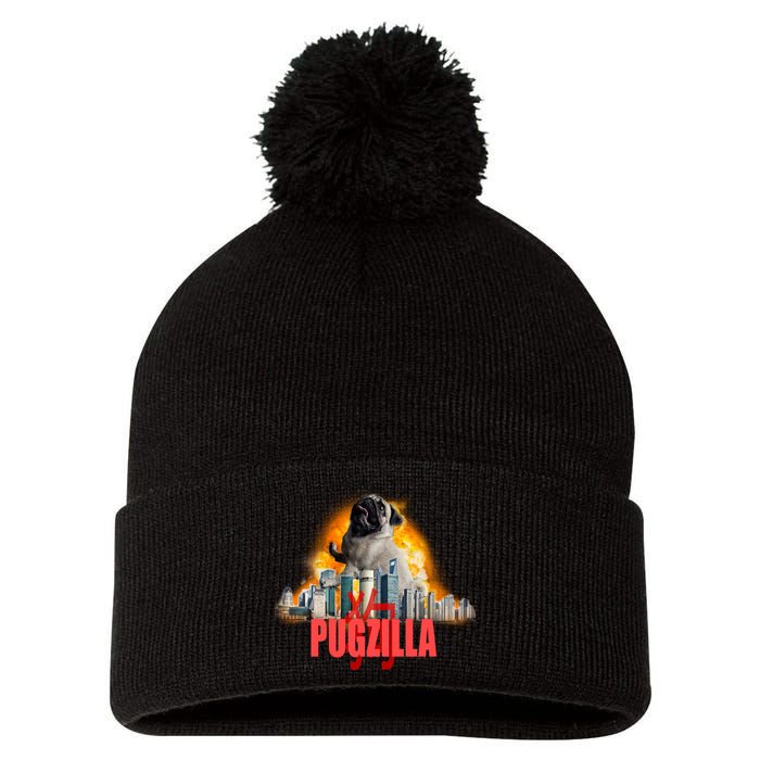 Pugzilla Funny Pug Pom Pom 12in Knit Beanie