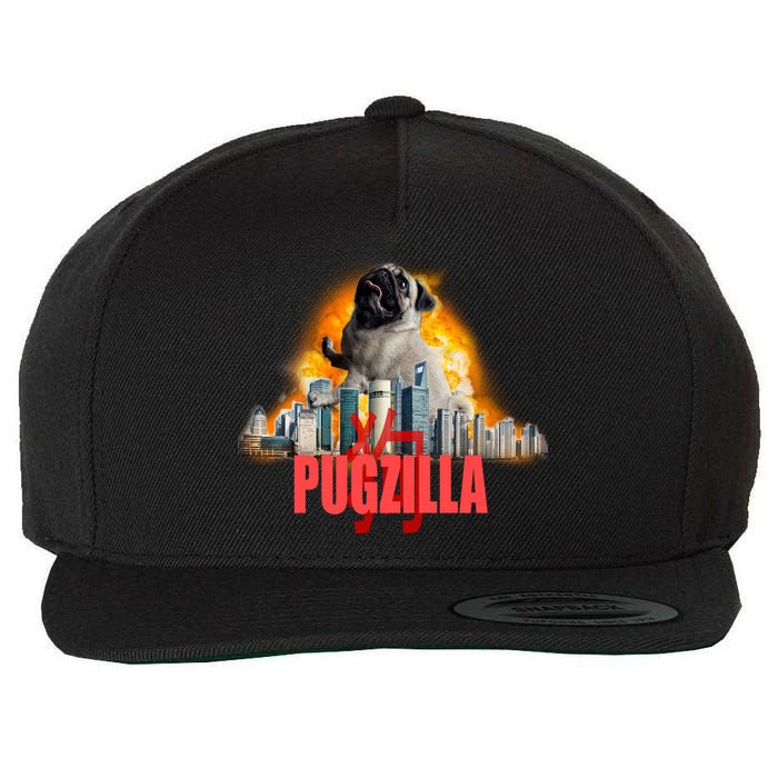 Pugzilla Funny Pug Wool Snapback Cap