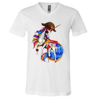 Pirate Unicorn Halloween Costume Family Kids V-Neck T-Shirt