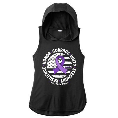 Purple Up Honor Unity Military Quote Ribbon Usa Ladies PosiCharge Tri-Blend Wicking Draft Hoodie Tank