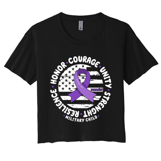 Purple Up Honor Unity Military Quote Ribbon Usa Crop Top