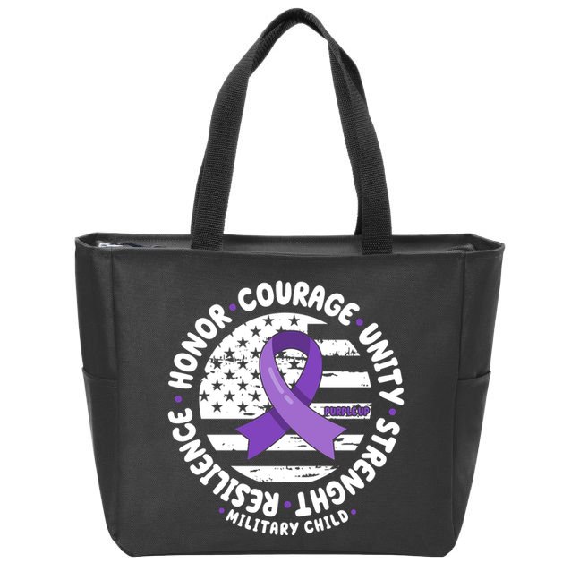 Purple Up Honor Unity Military Quote Ribbon Usa Zip Tote Bag