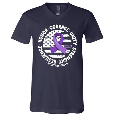 Purple Up Honor Unity Military Quote Ribbon Usa V-Neck T-Shirt