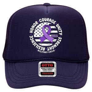 Purple Up Honor Unity Military Quote Ribbon Usa High Crown Mesh Back Trucker Hat