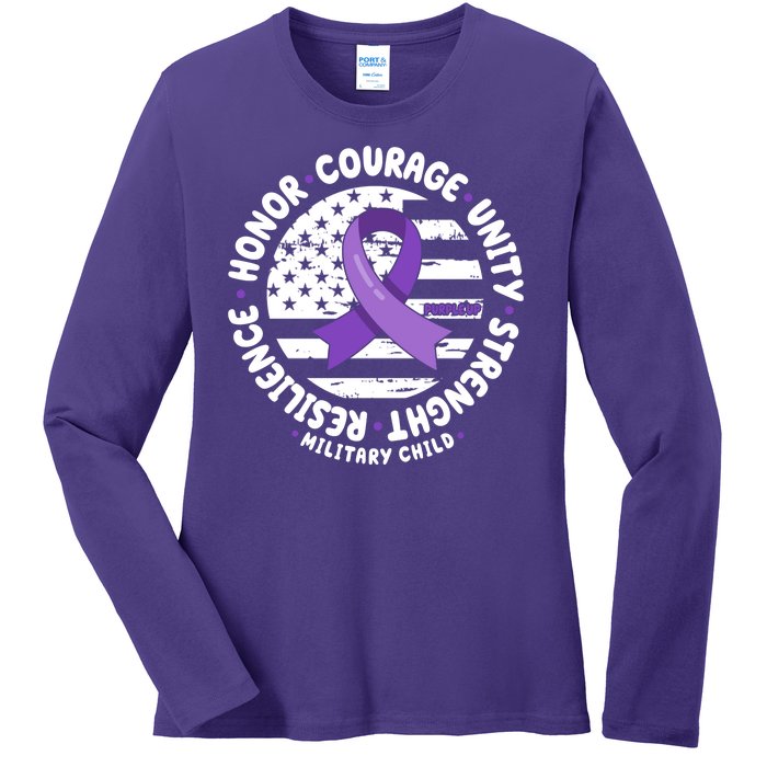 Purple Up Honor Unity Military Quote Ribbon Usa Ladies Long Sleeve Shirt